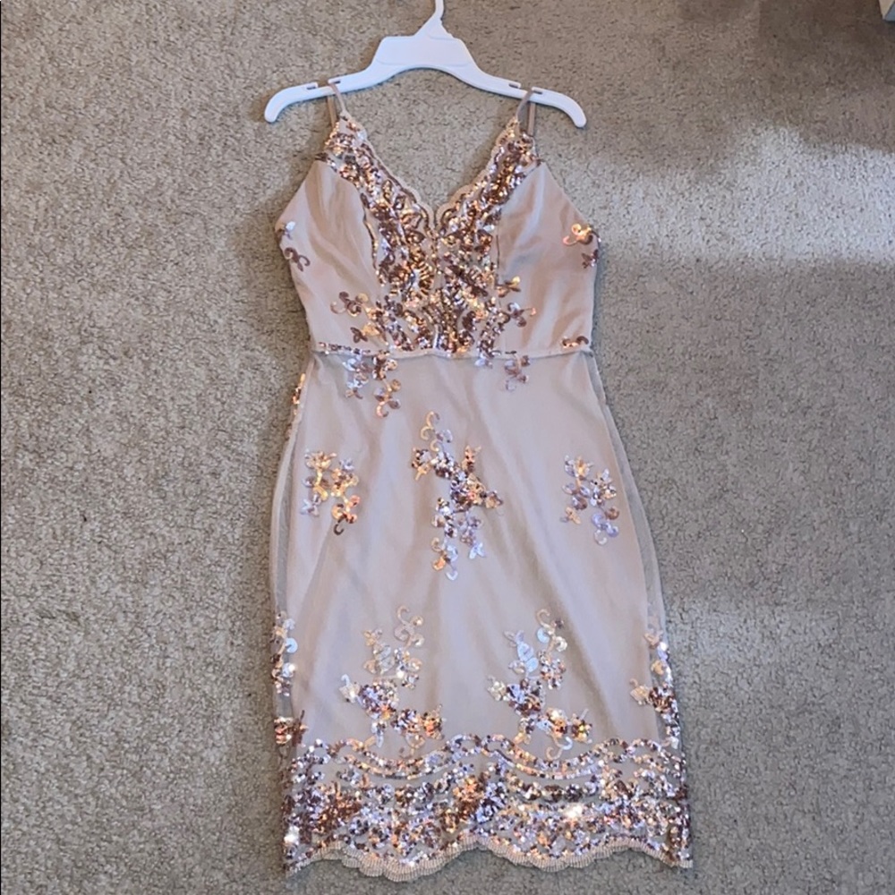 Formal Pink Sequined Mini Dress